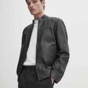 Massimo Dutti Black Nappa Leather Jacket